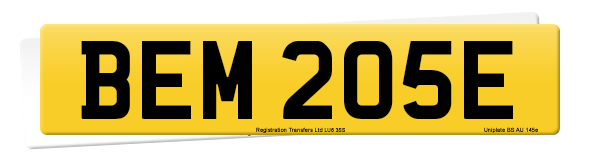 Registration number BEM 205E